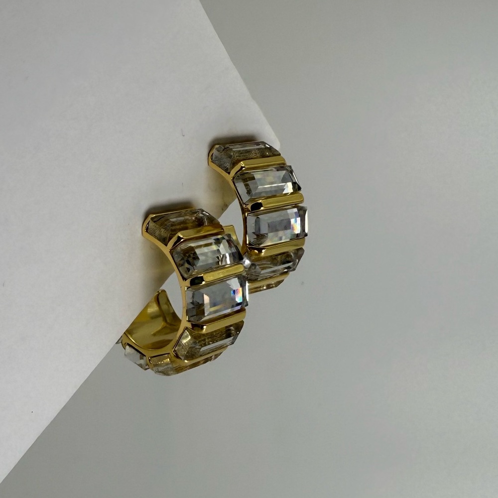 J. Crew Trapezoid Stone Hoop Earrings Gold Plated Clear Glass ASO Meghan Markle